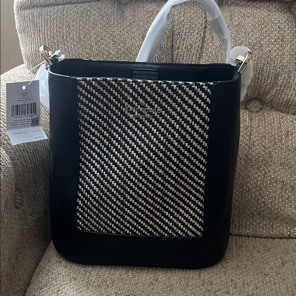 NWT Kate Spade Black and White Checkered Bucket Bag